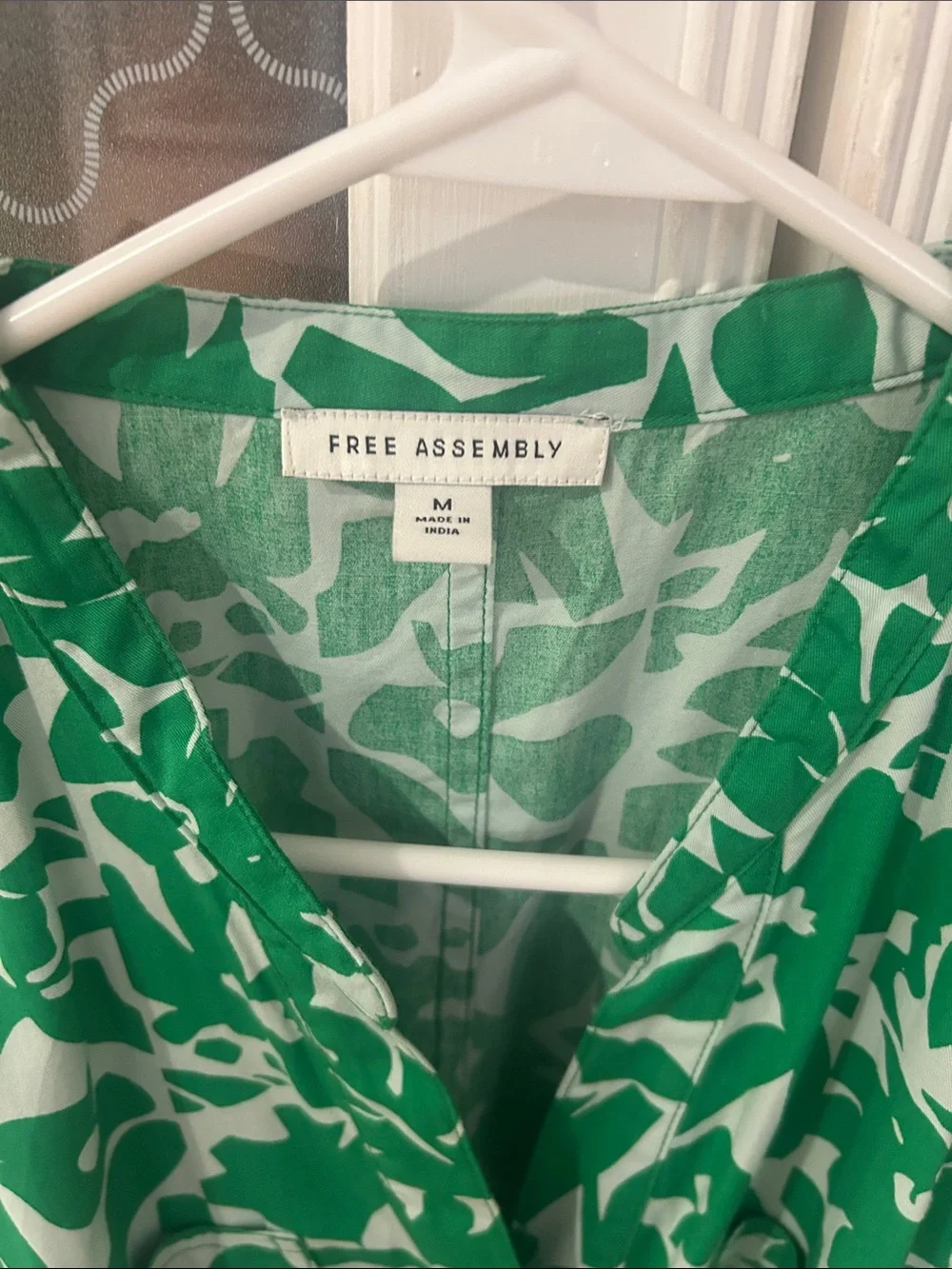 Free Assembly Green Abstract Print Tie-Waist Dress
